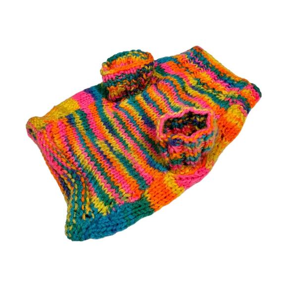 Handmade Hand Knit Dog Sweater Small Space Dye Multicolor Cozy Warm Pet Puppy - Picture 3 of 3